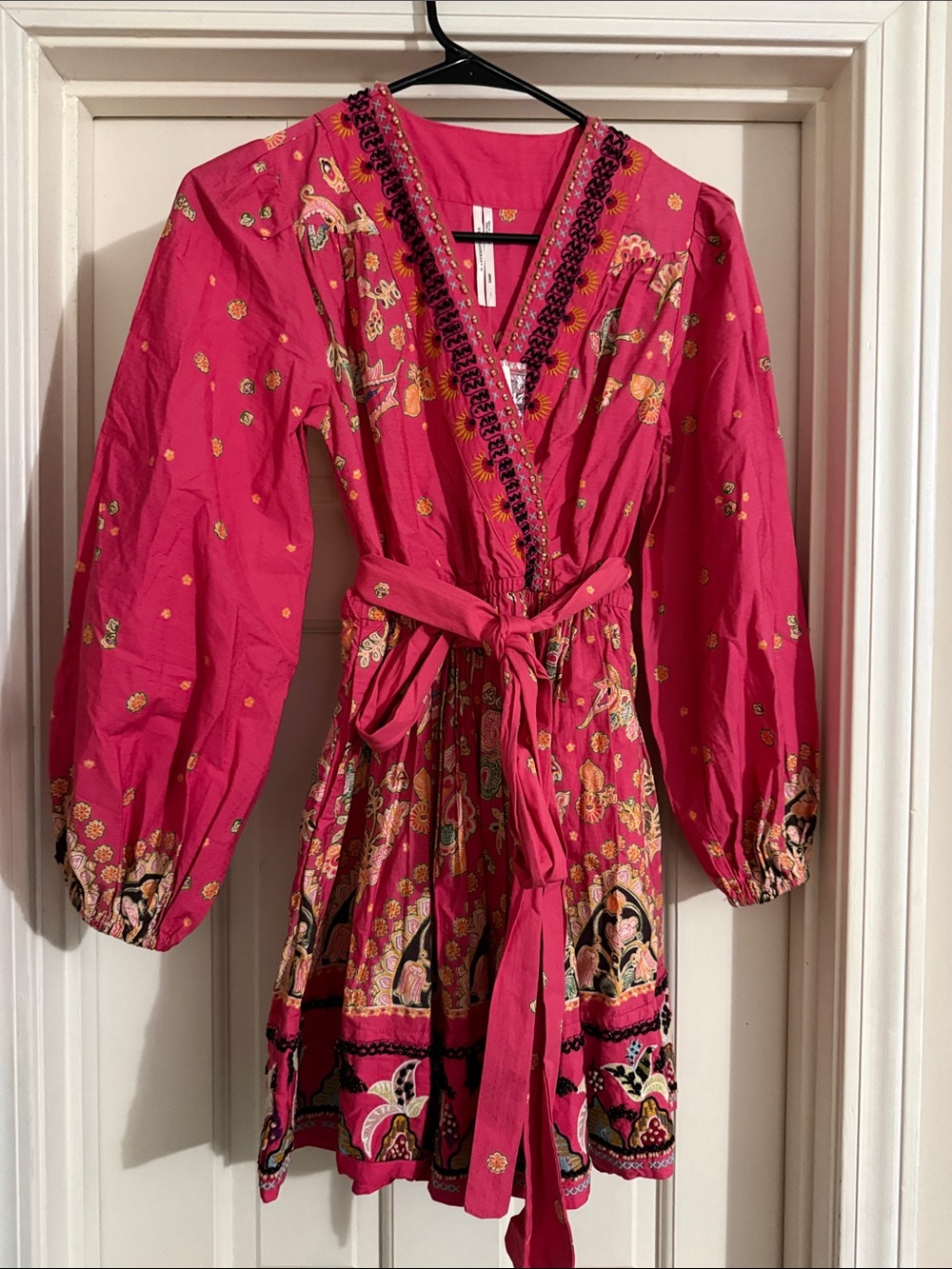 Anthropologie Fuchsia Embroidered Midi beaded Dress